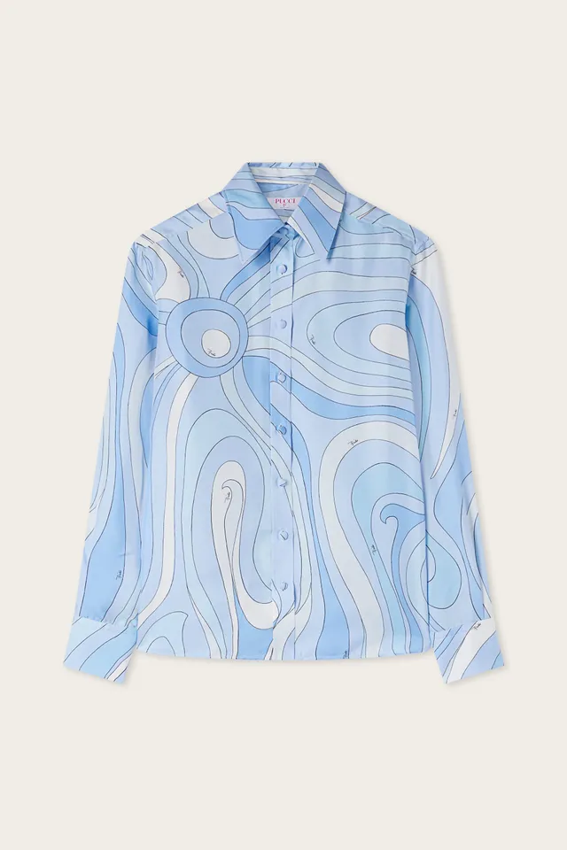 Emilio Pucci Marmo chemise soie bleu clair 38
