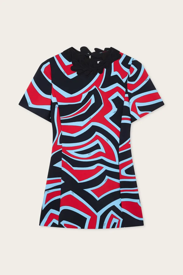 Emilio Pucci Labirinto robe courte rouge bleu 38 cady