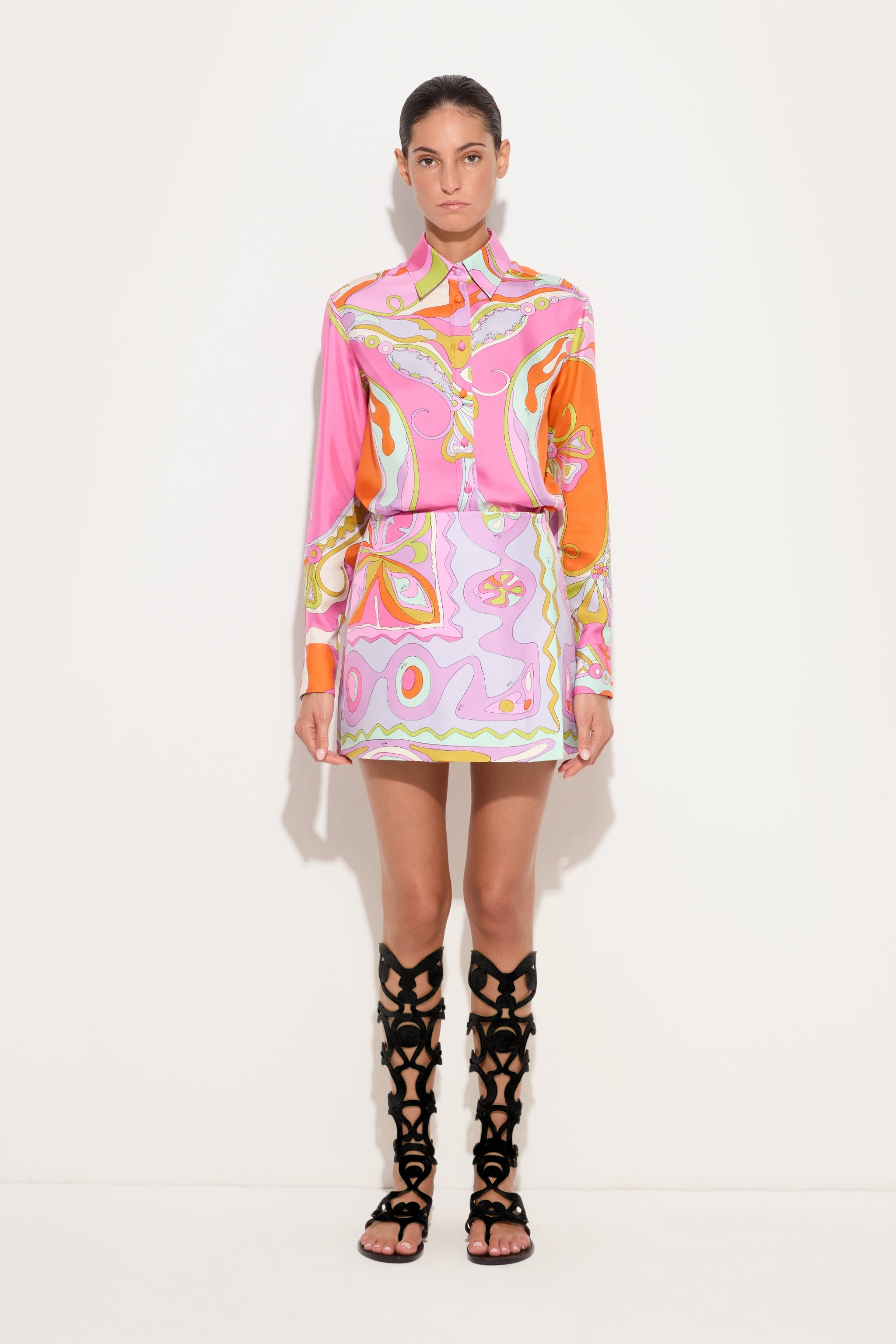 Emilio Pucci Angoli jupe soie multicolore boutons