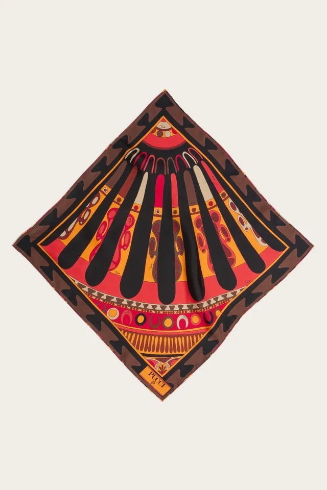 Emilio Pucci Silks Carré Piccolo Soleil carré orange noir 52x52