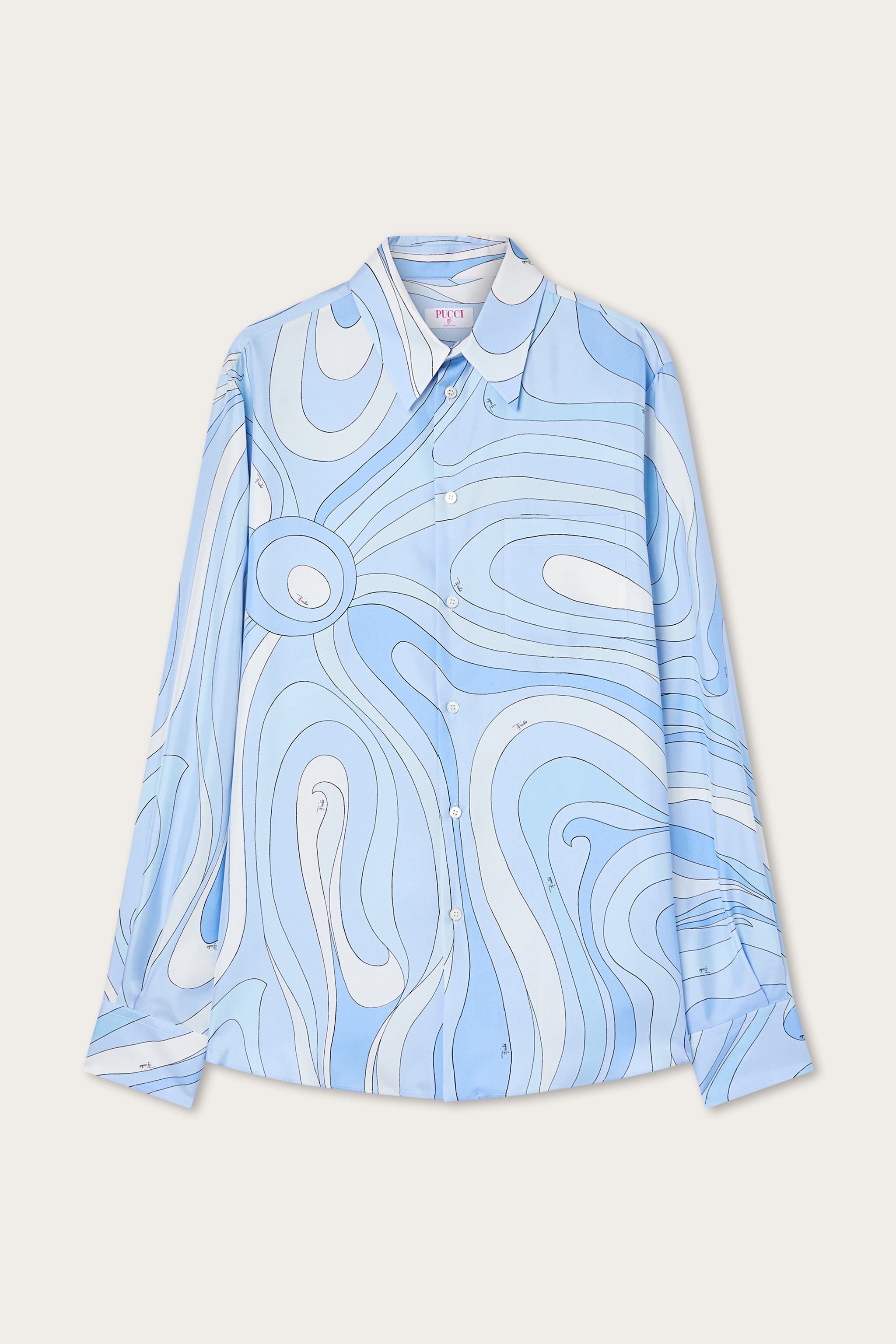 Emilio Pucci Chemise Oversize Soie Bleu Clair Marmo