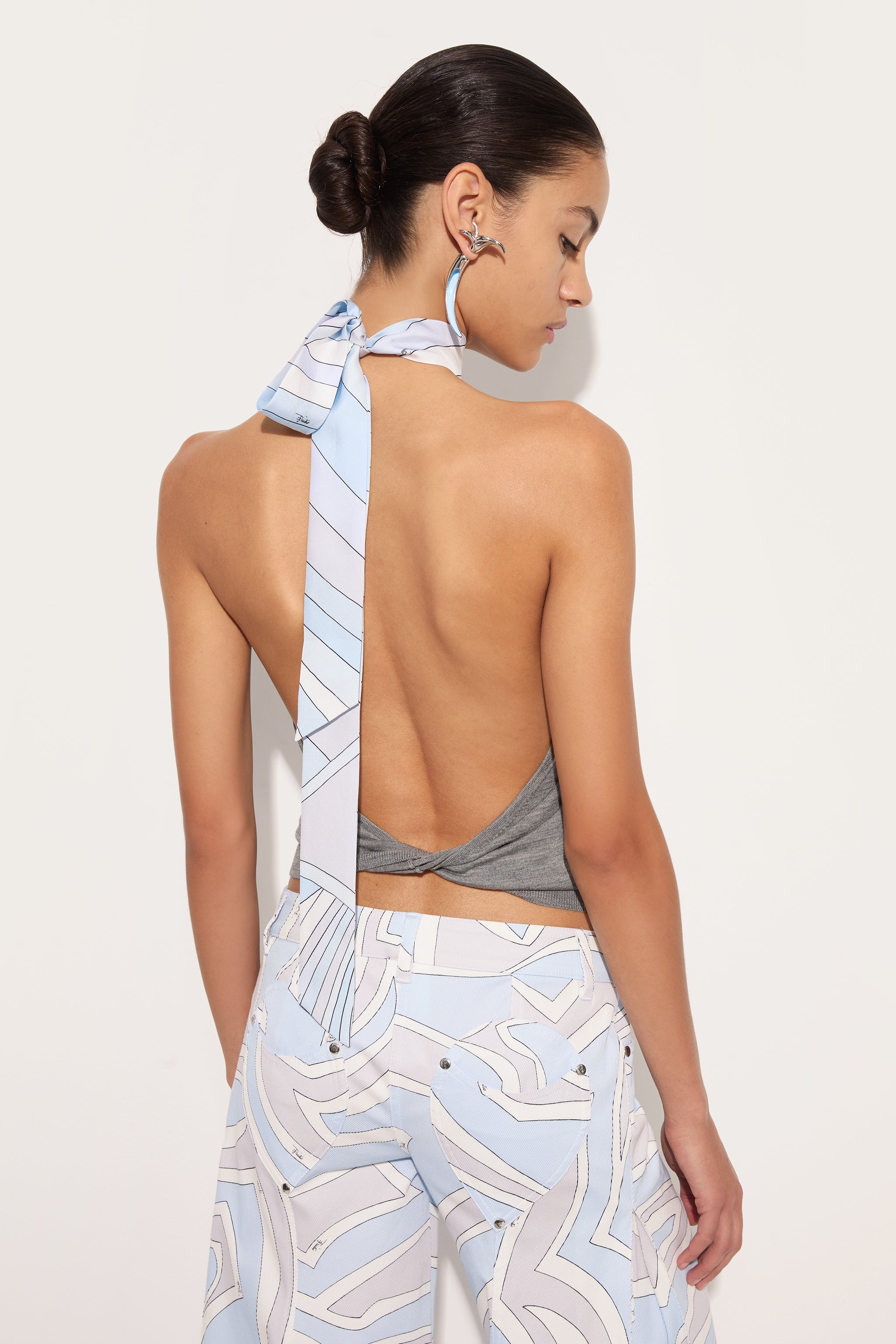 Emilio Pucci Top Laine top gris foulard soie superfine