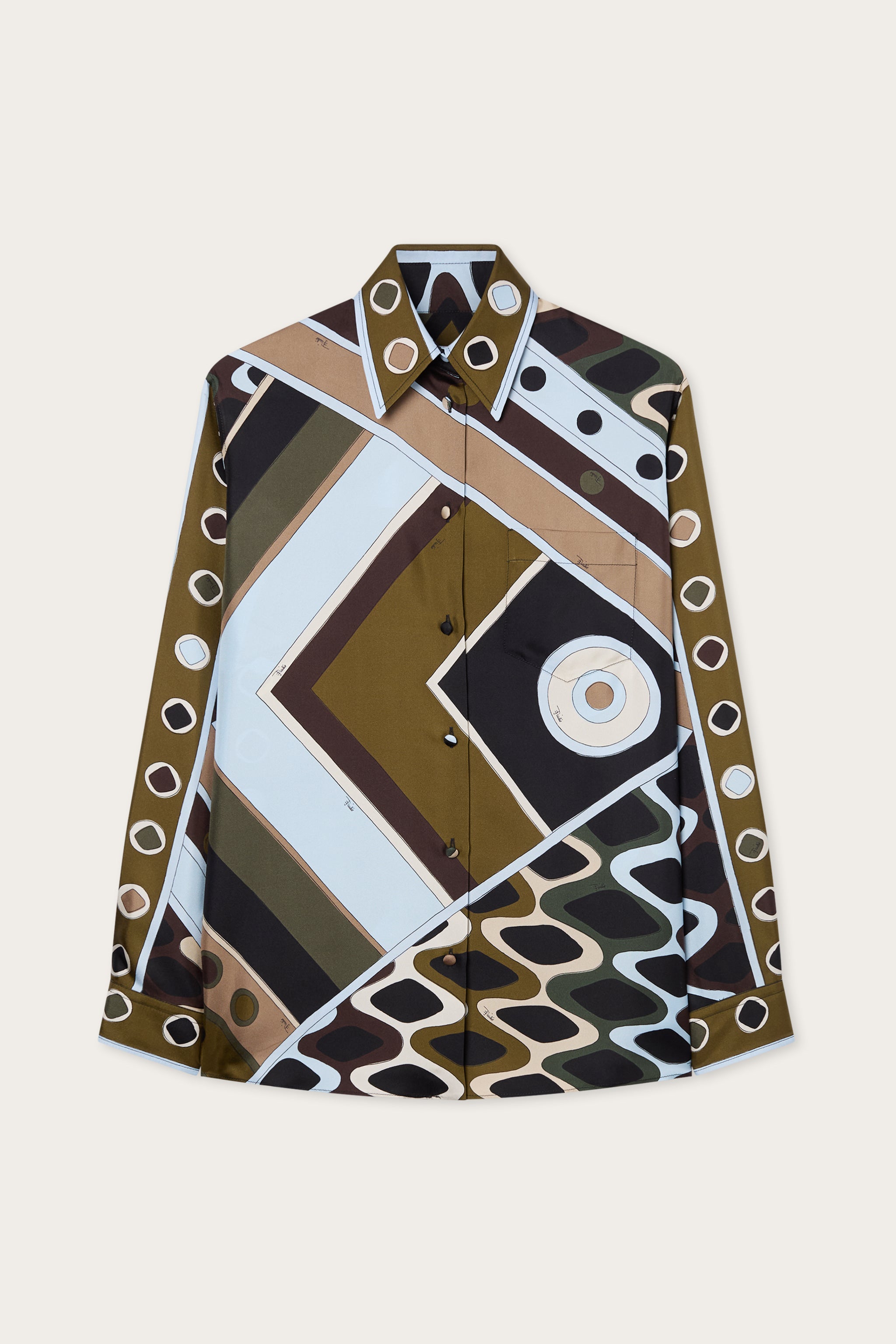 Emilio Pucci chemise soie Vivara kaki bleu