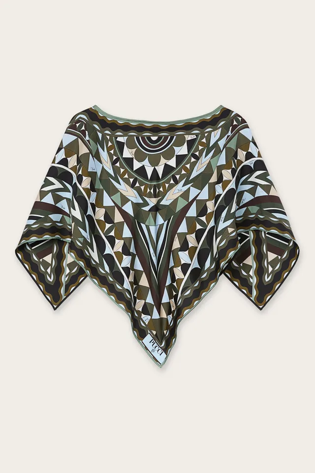 Emilio Pucci KAFTANS top soie kaki/bleu OS Manuba