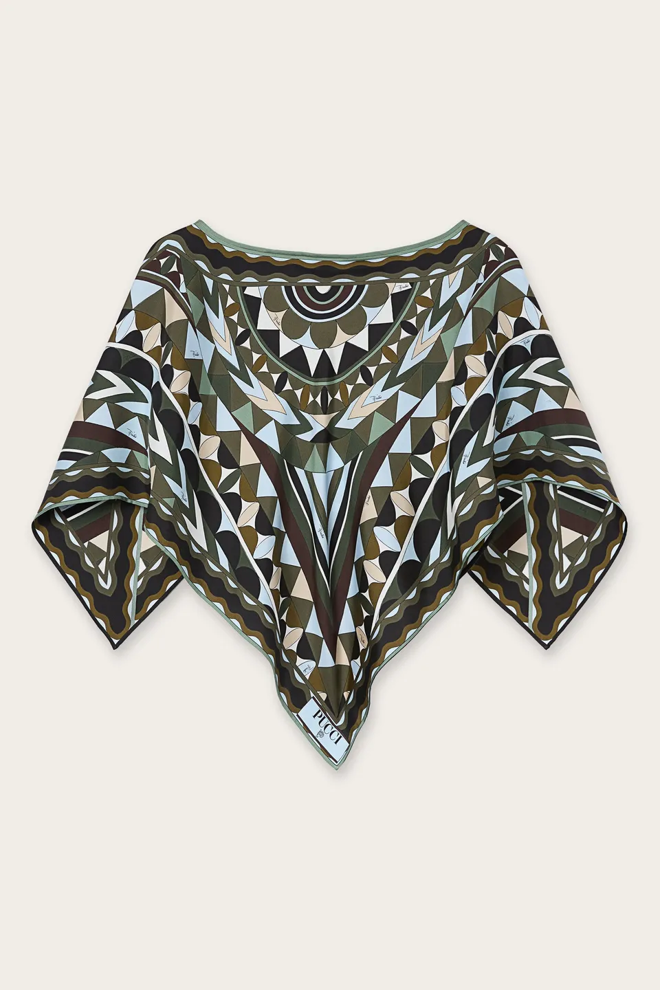 Emilio Pucci KAFTANS top soie kaki/bleu OS Manuba