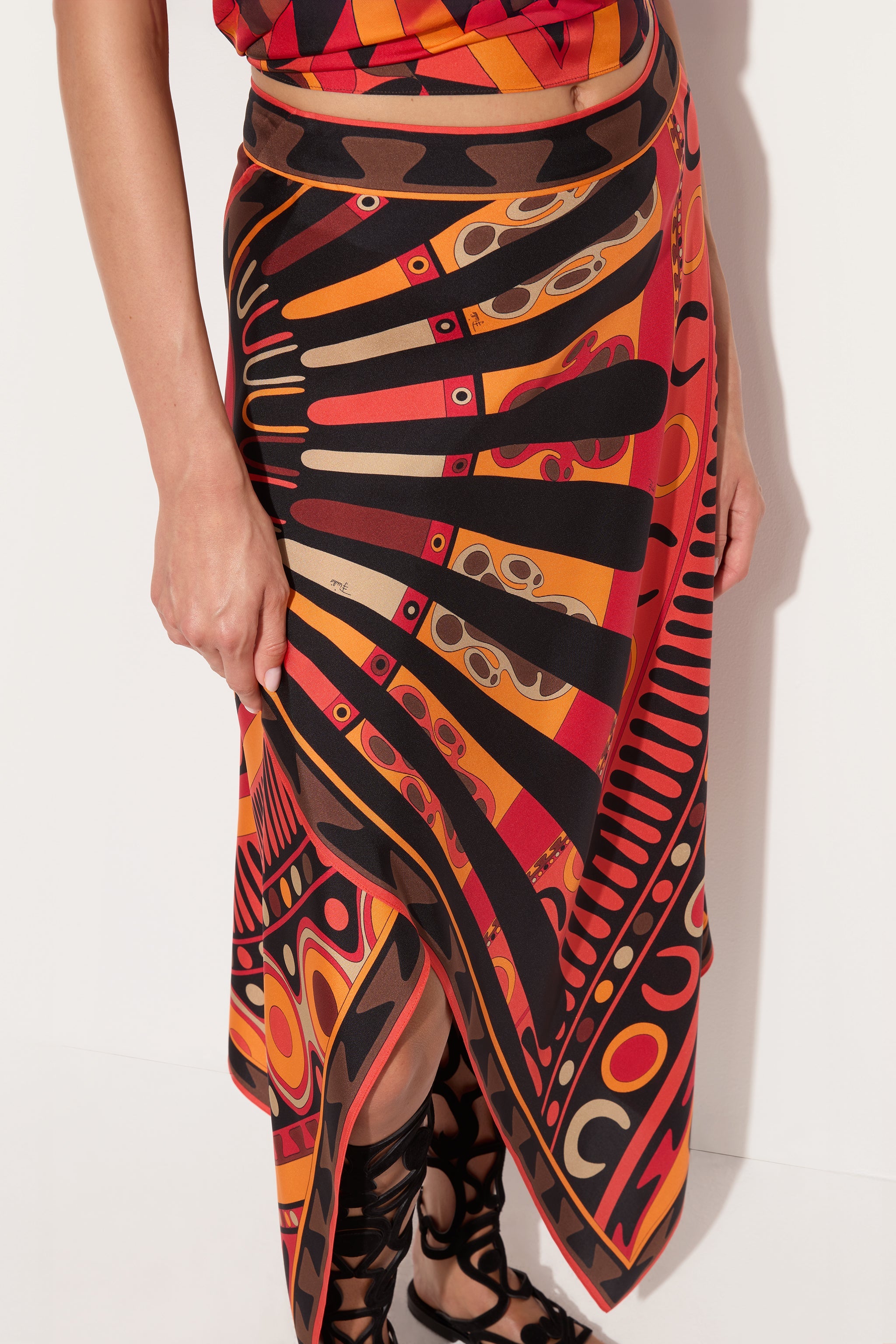 Emilio Pucci Soleil Jupe en soie orange/noir