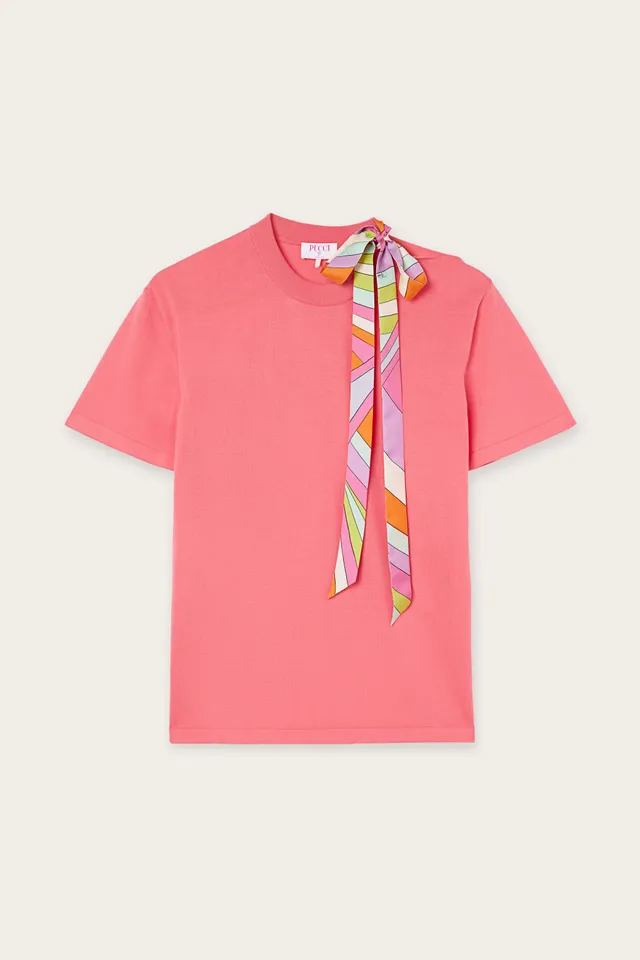 Emilio Pucci T-shirt coton fuchsia foulard soie