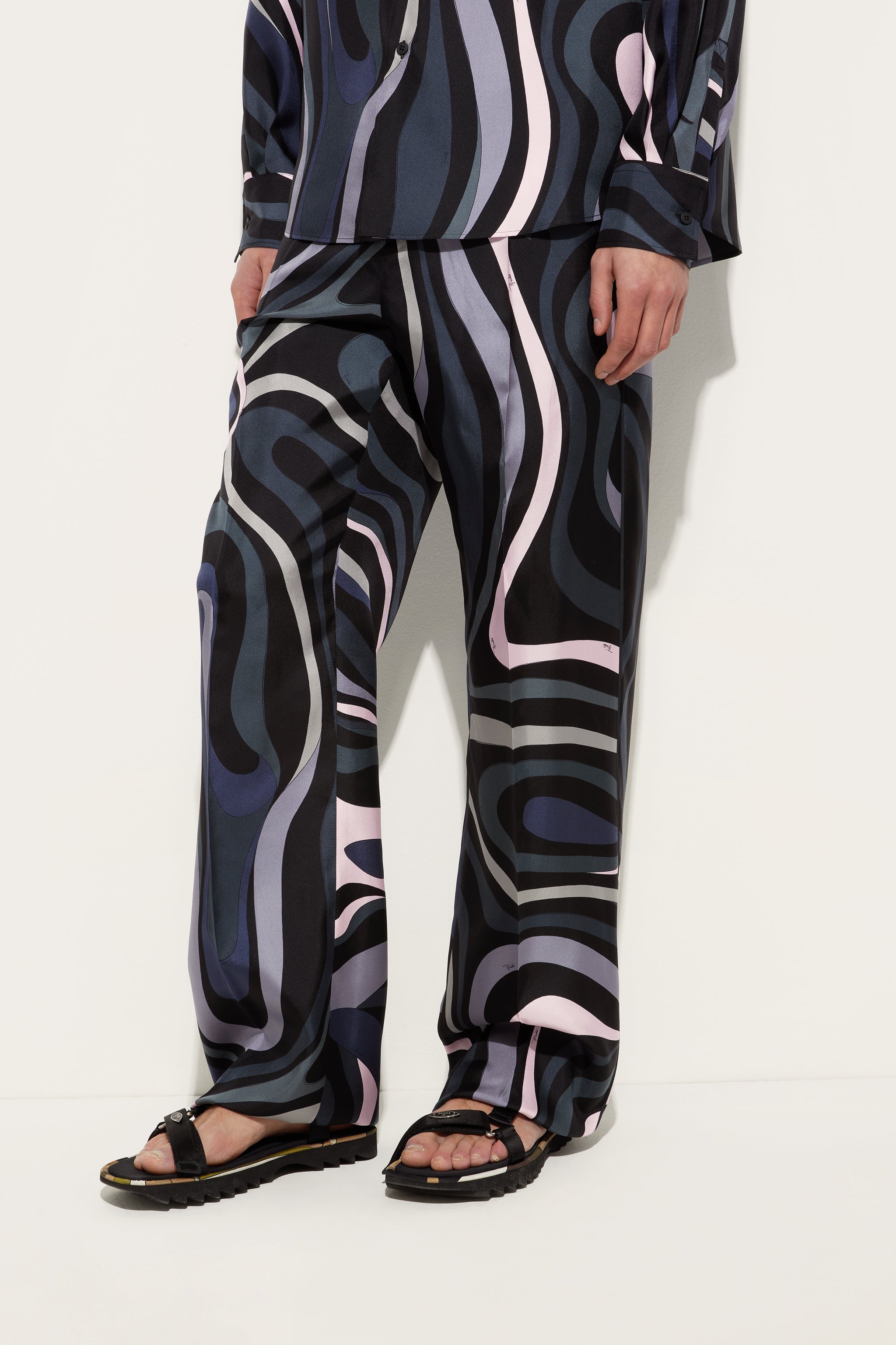 Emilio Pucci Pants Shorts pantalon soie noir rose S Marmo