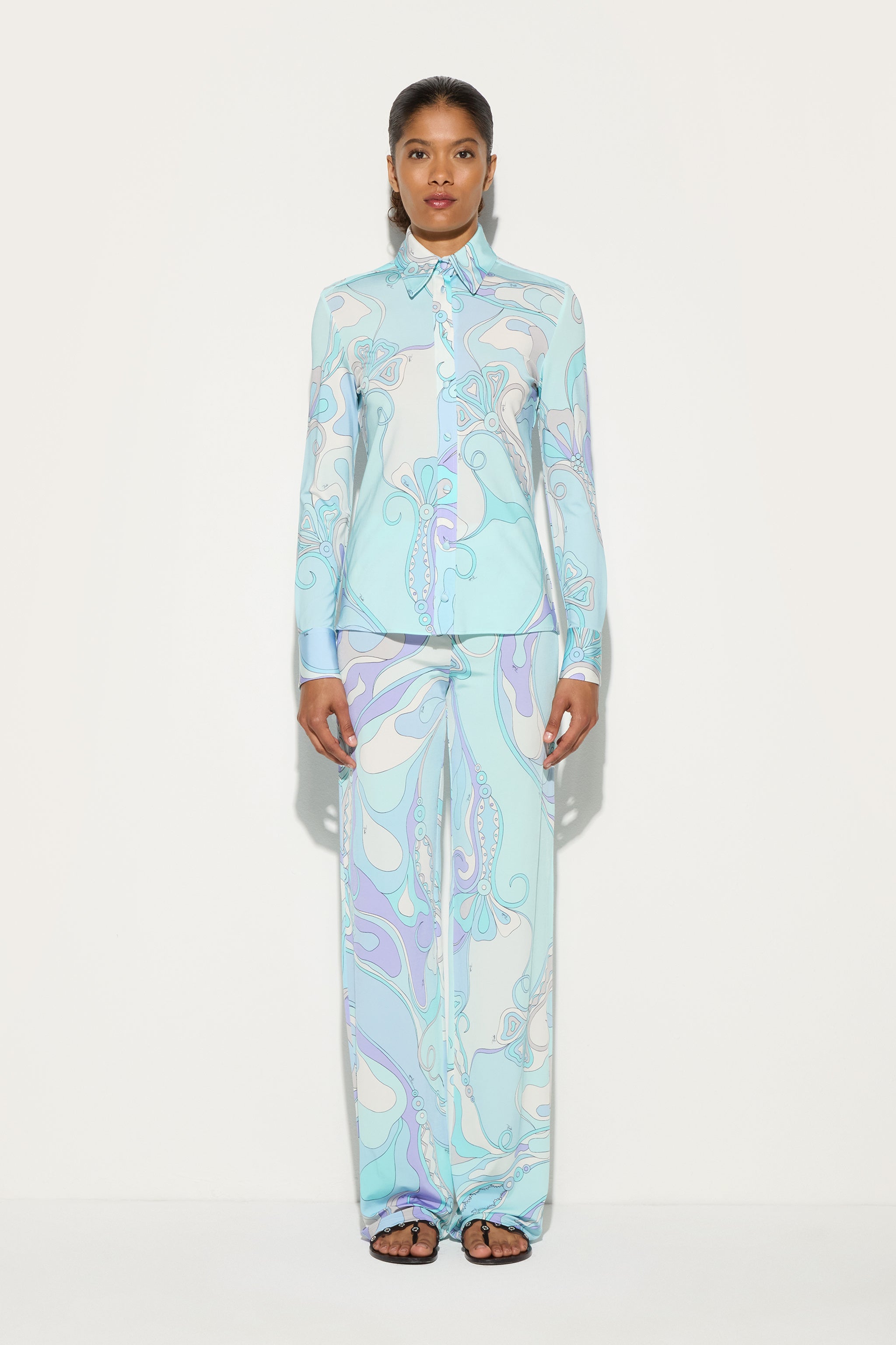 Emilio Pucci Orchidee chemise aqua 38 satin