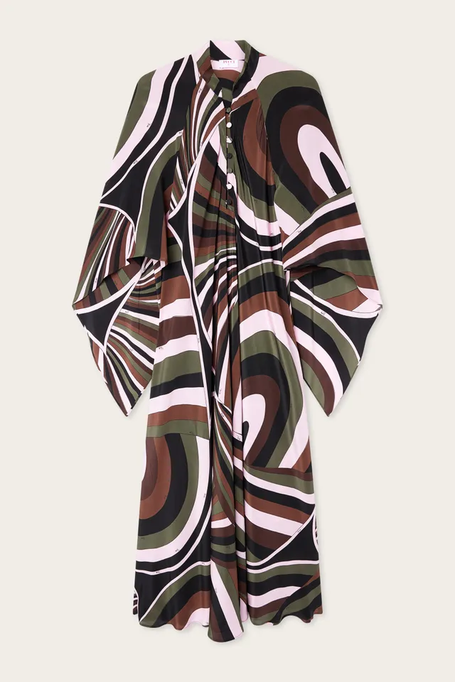 Emilio Pucci Caftan long soie kaki rose Iride