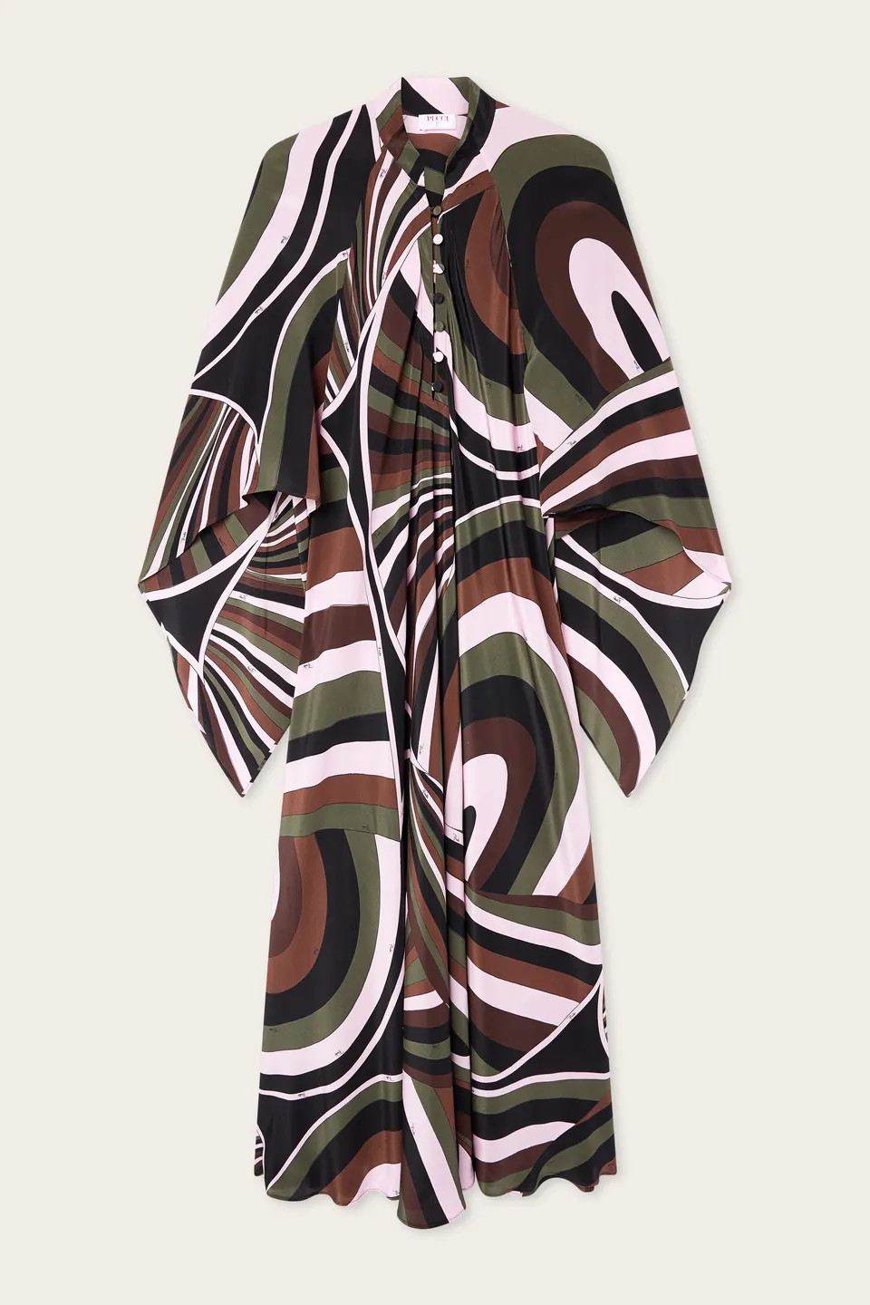 Emilio Pucci Caftan long soie kaki rose Iride