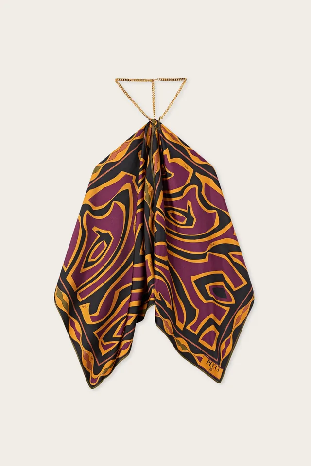 Emilio Pucci Top Catena Haut Bordeaux/Gold soie