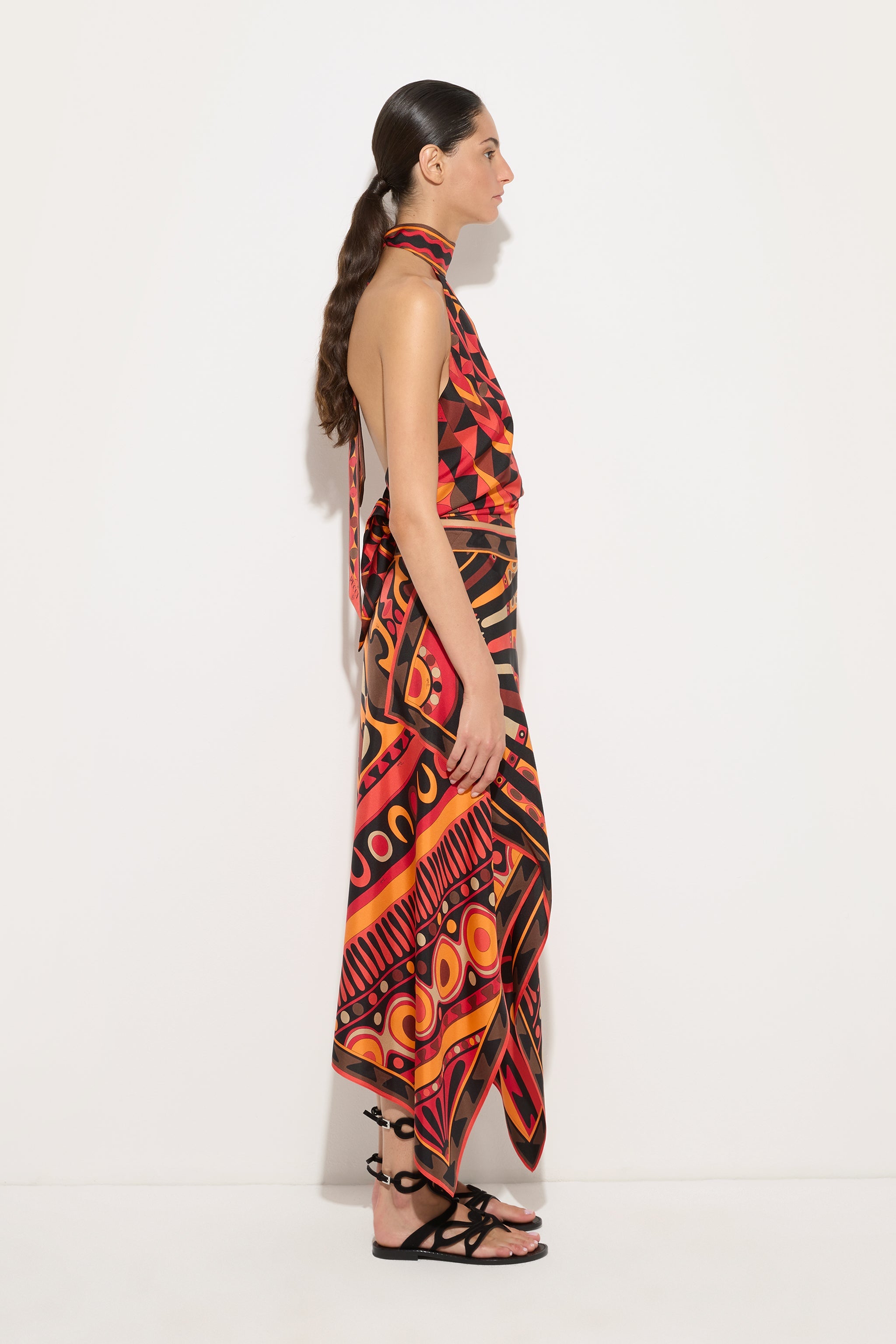Emilio Pucci Manuba top orange noir soie sans bretelles
