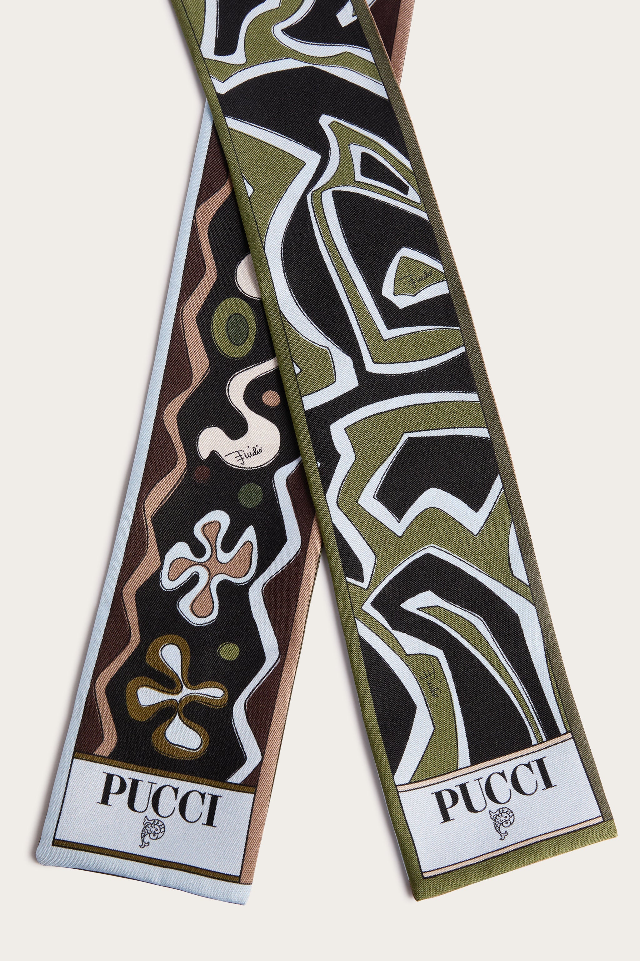 Emilio Pucci Silks foulard soie kaki bleu 8x160