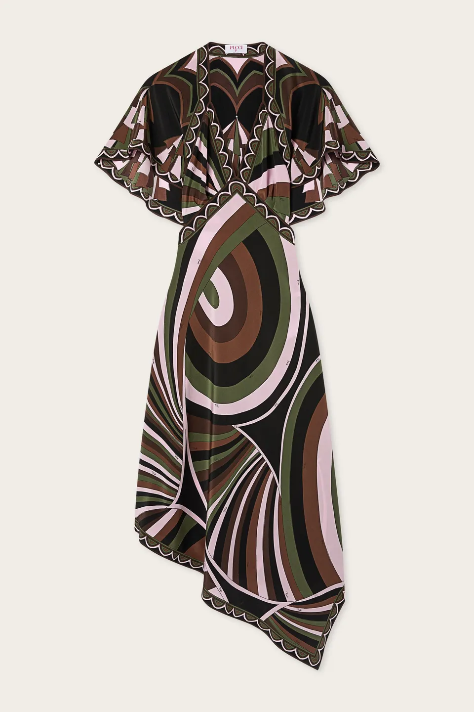 Emilio Pucci Iride robe longue kaki rose soie