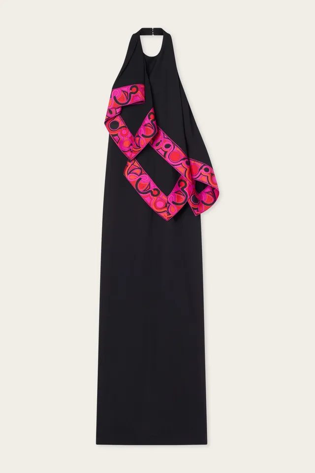 Emilio Pucci robe longue noire volants viscose