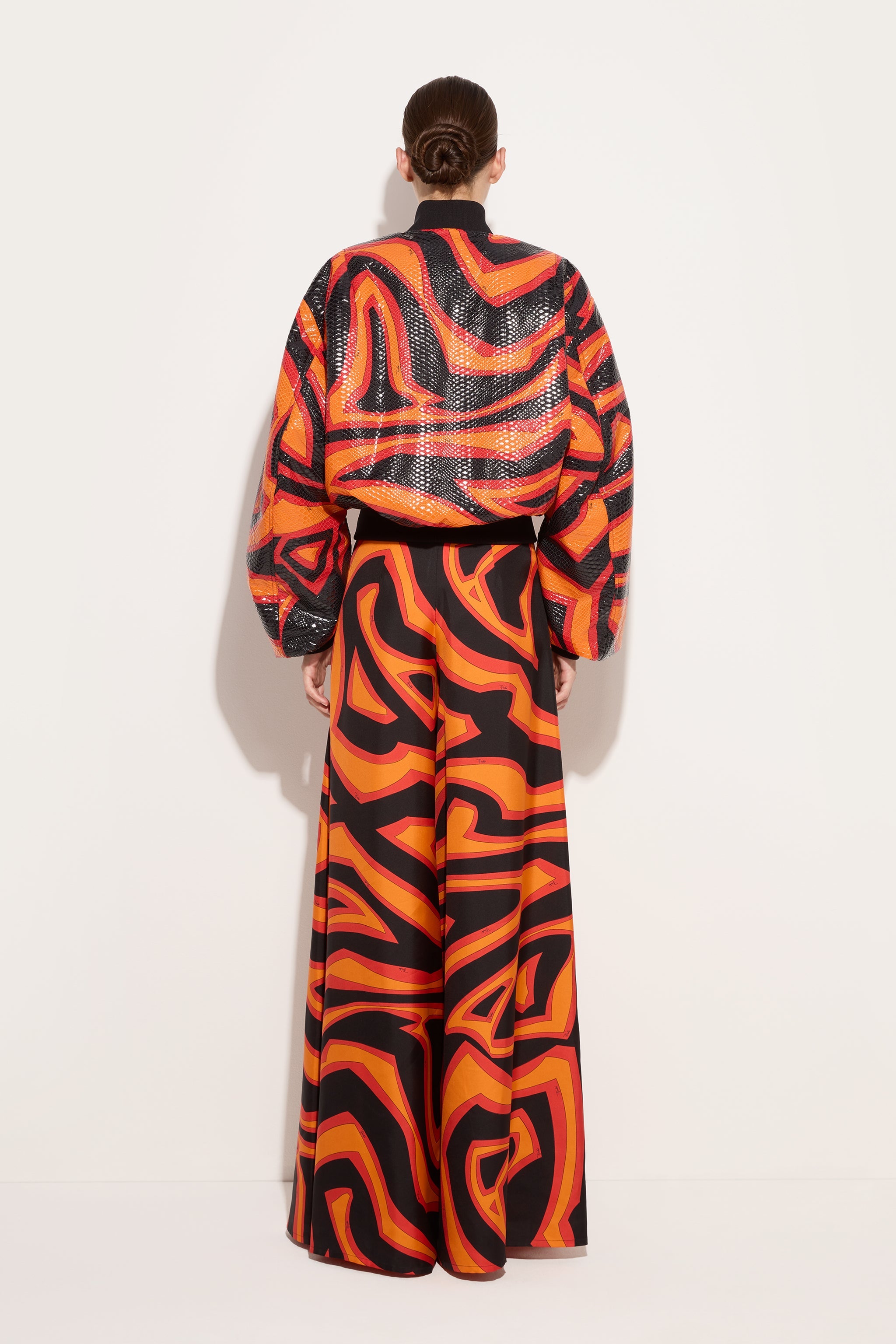 Emilio Pucci Labirinto pantalon palazzo soie orange noir