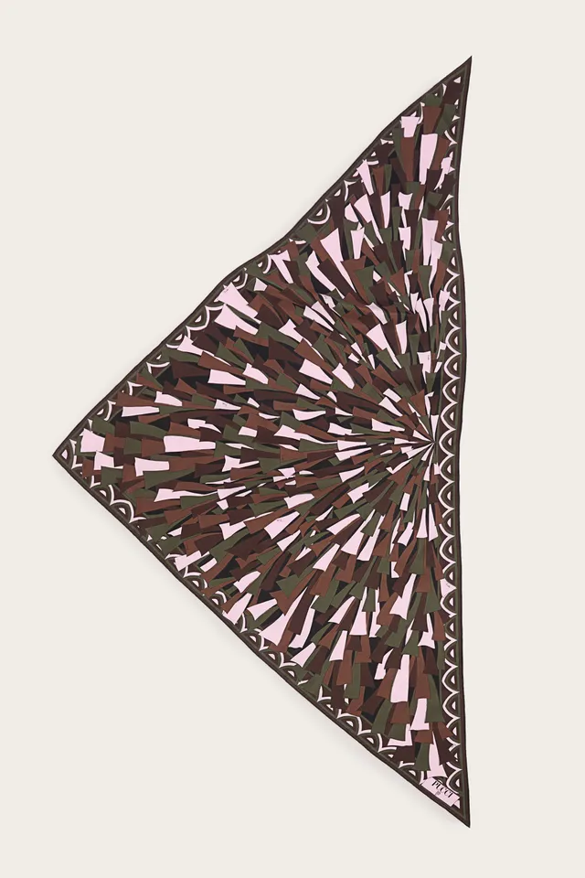 Emilio Pucci Foulard Triangle Soie Kaki Rose 120x120