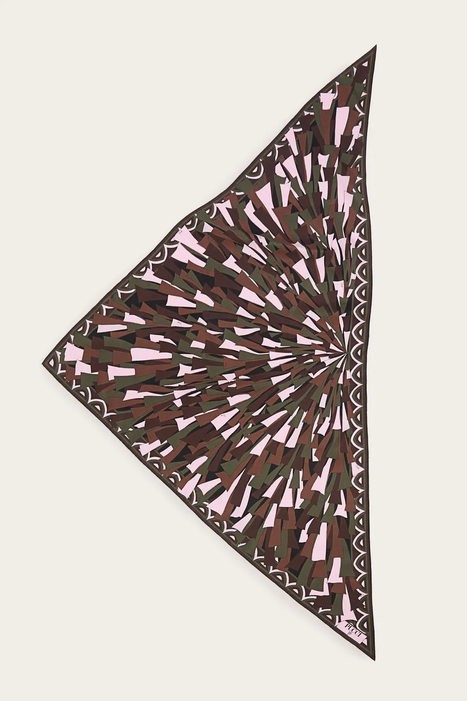 Emilio Pucci Foulard Triangle Soie Kaki Rose 120x120