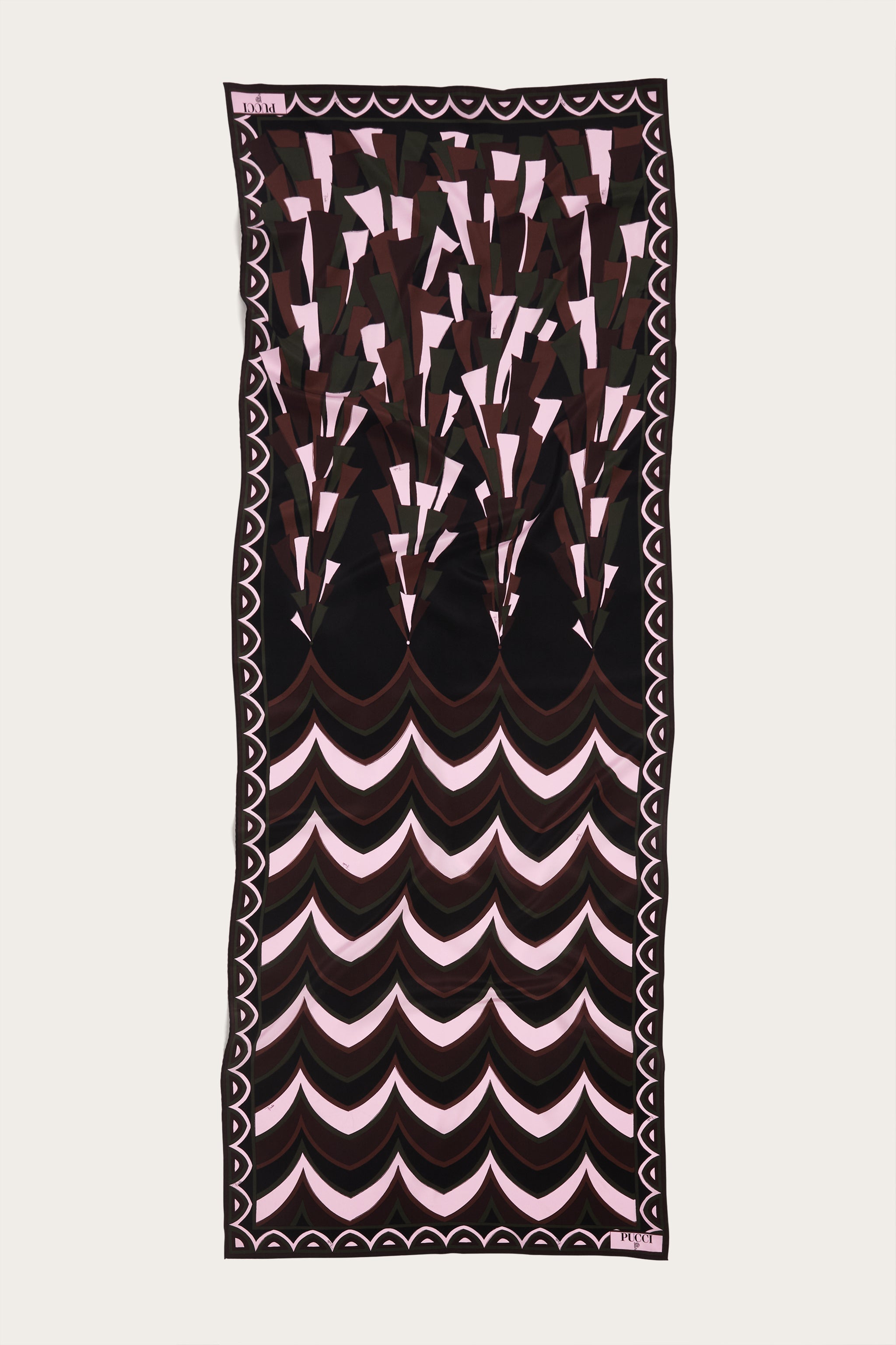 Emilio Pucci Stola étole soie kaki rose 65x180