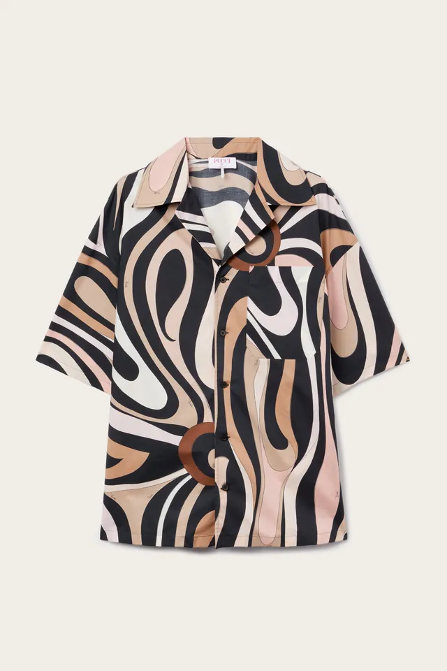 Emilio Pucci chemise bowling coton noir nude S Marmo