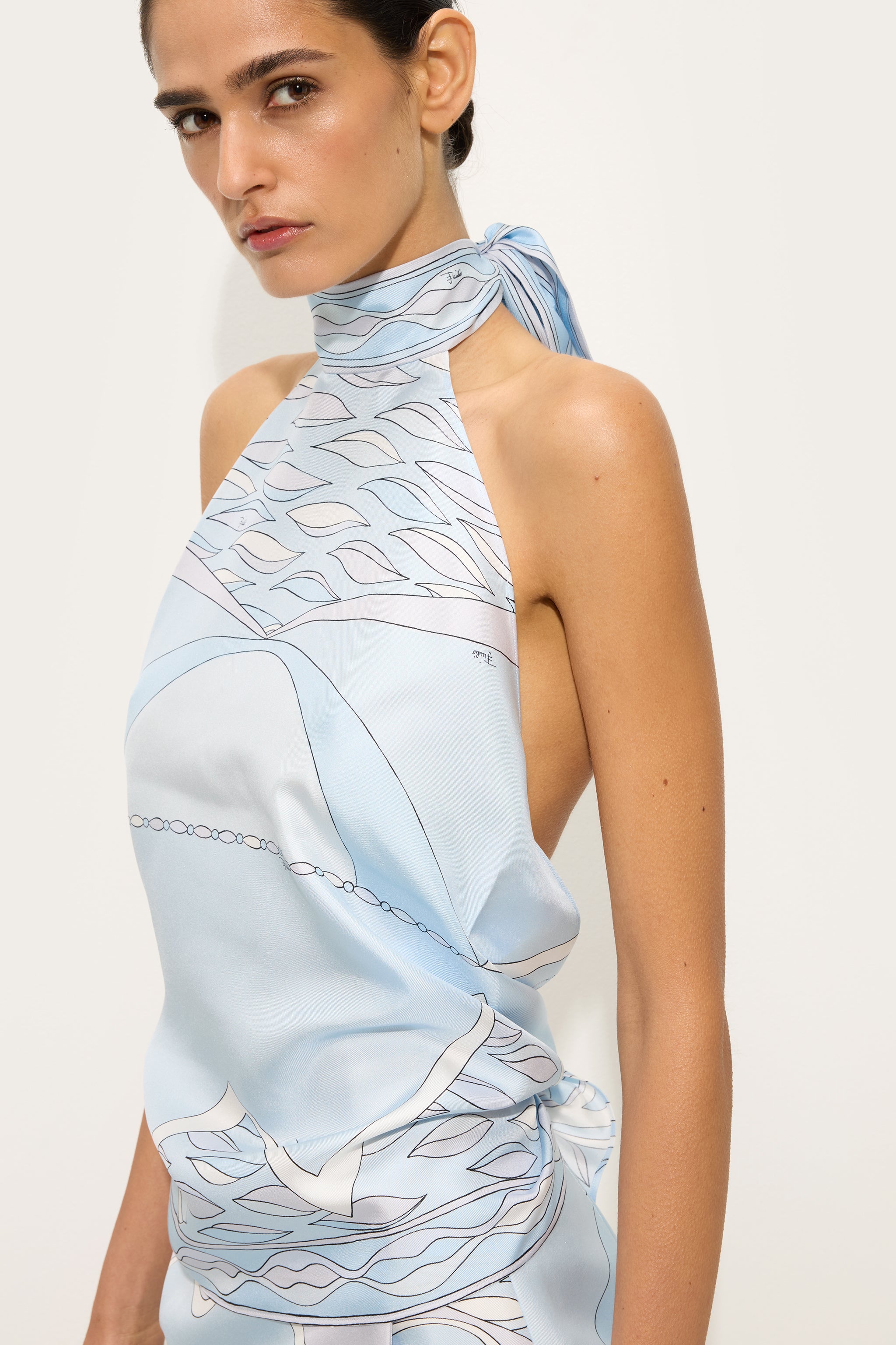 Emilio Pucci Top in Seta Stampa Dune top soie bleu clair