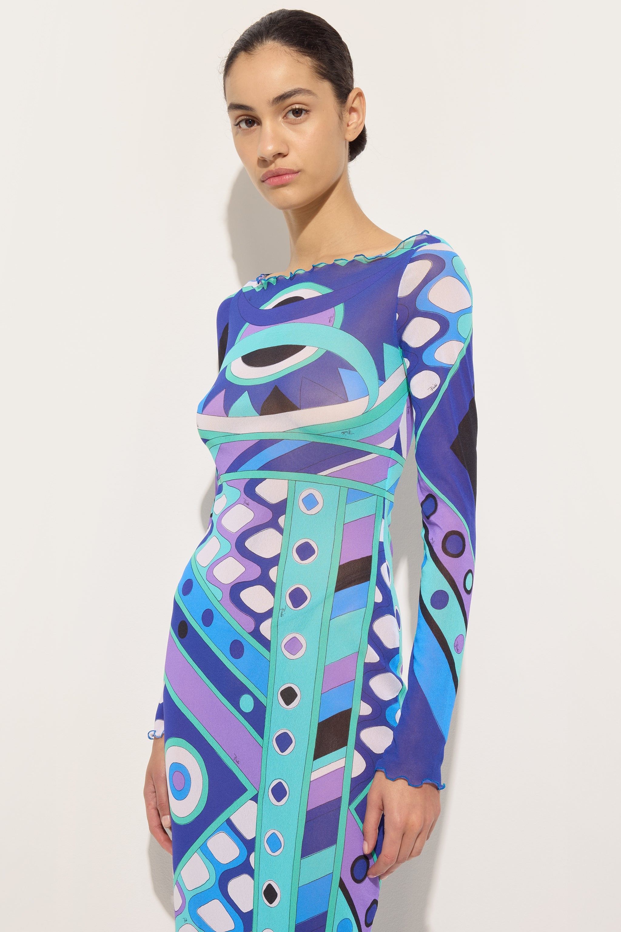 Emilio Pucci Vivara 6HJI366H849 robe tulle turquoise bleu