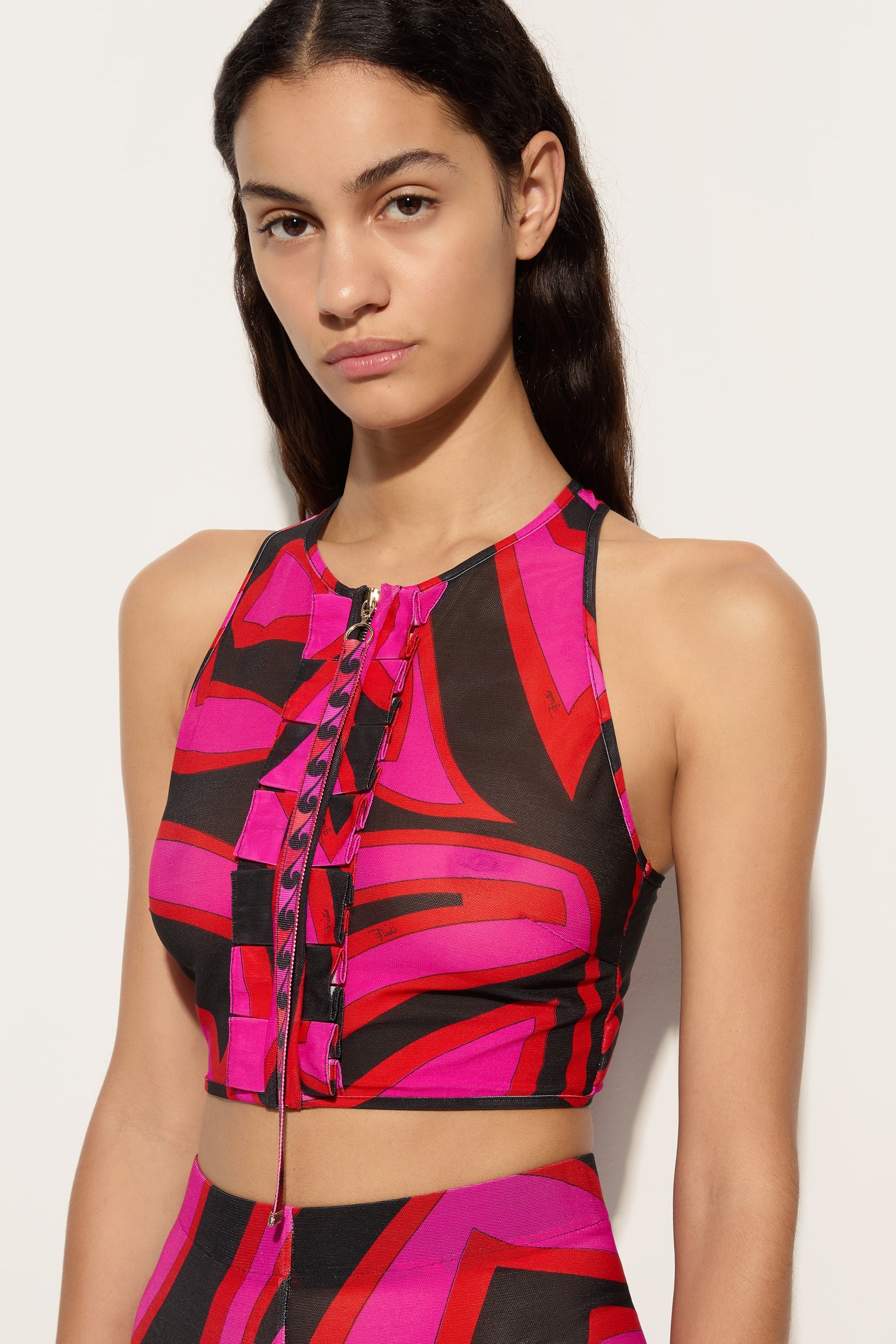 Emilio Pucci Top Volant Labirinto top femme fuchsia/noir