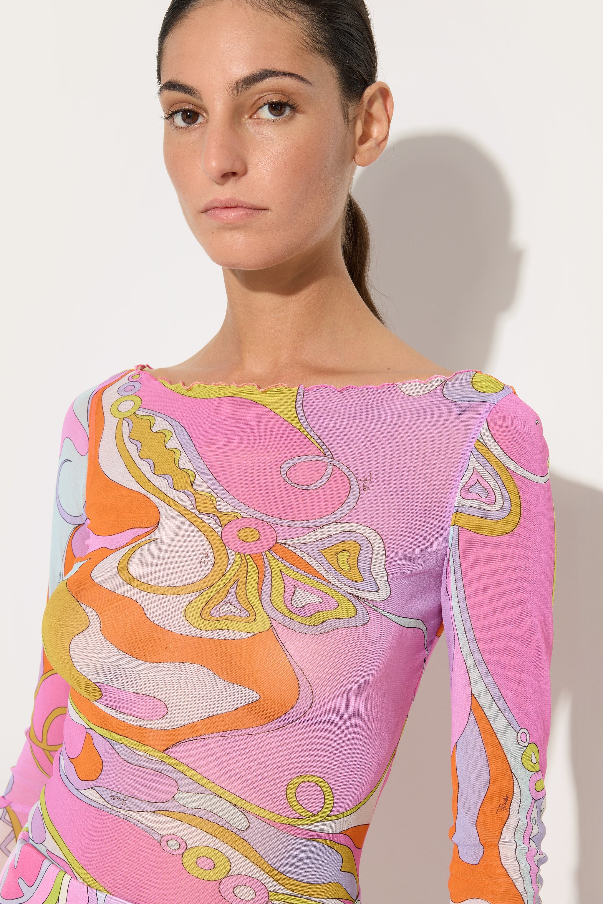 Emilio Pucci Orchidee Top Femme Multicolore Tulle