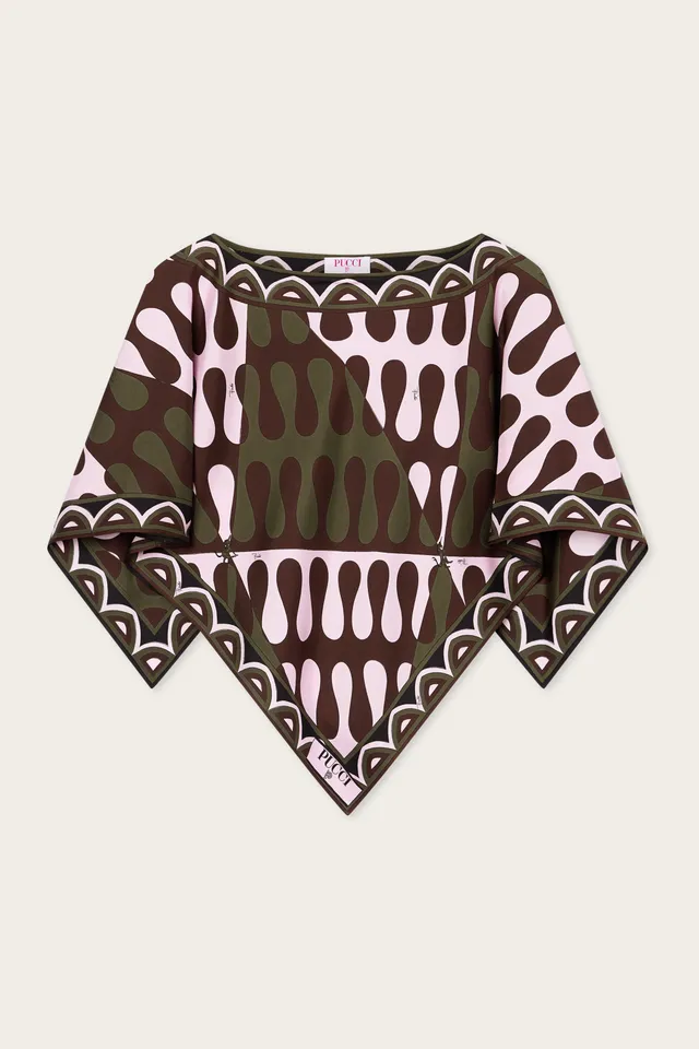 Emilio Pucci Leocorno blouse soie kaki/rose OS