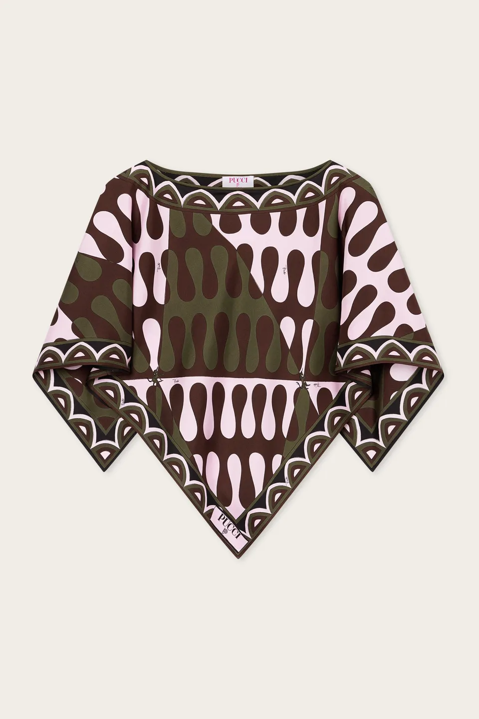 Emilio Pucci Leocorno blouse soie kaki/rose OS