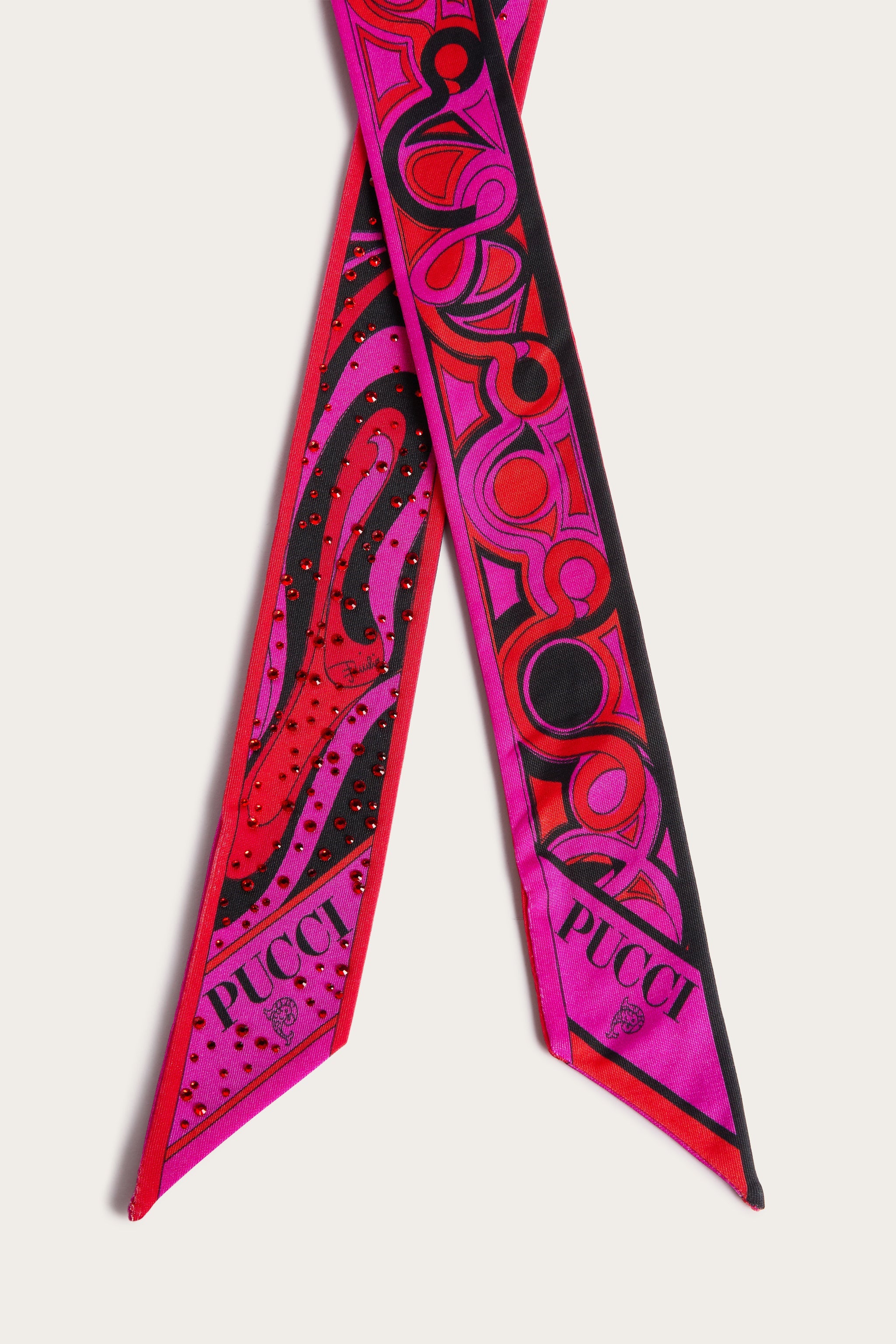 Emilio Pucci foulard satin strass fuchsia noir OS