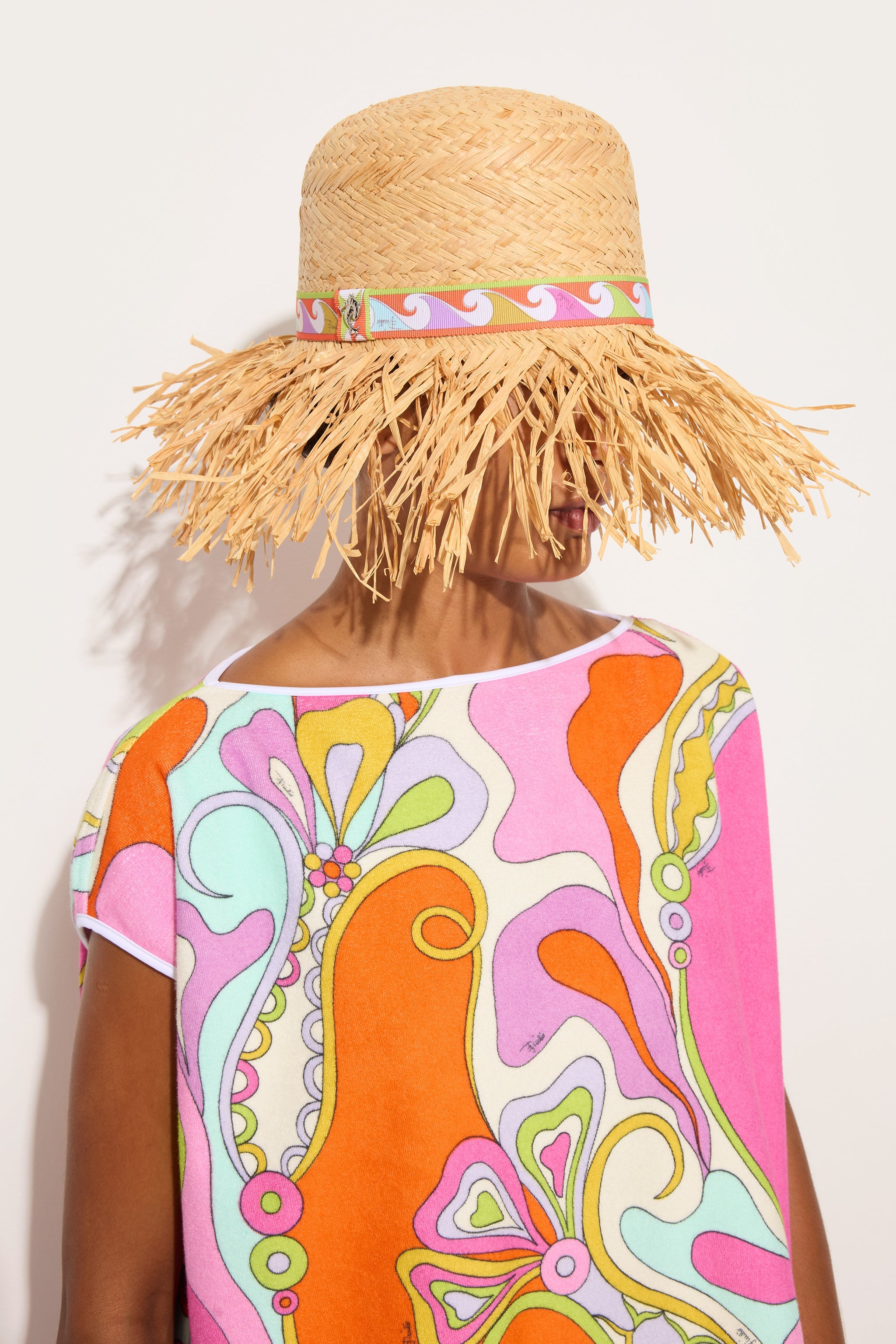 Emilio Pucci chapeau raphia bord imprimé beige