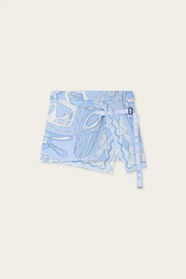 Emilio Pucci Angoli jupe portefeuille bleu clair coton