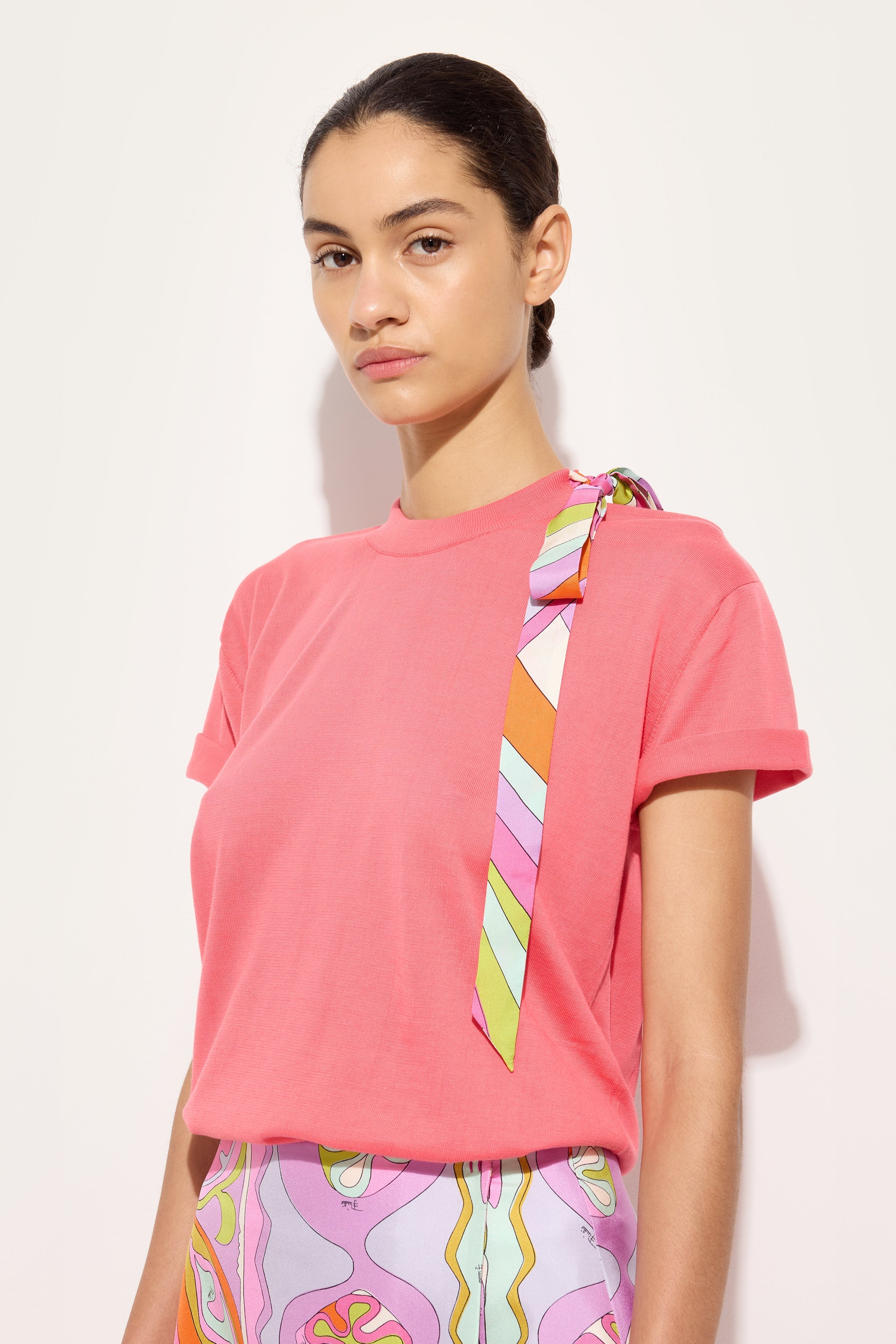 Emilio Pucci T-shirt coton fuchsia foulard soie