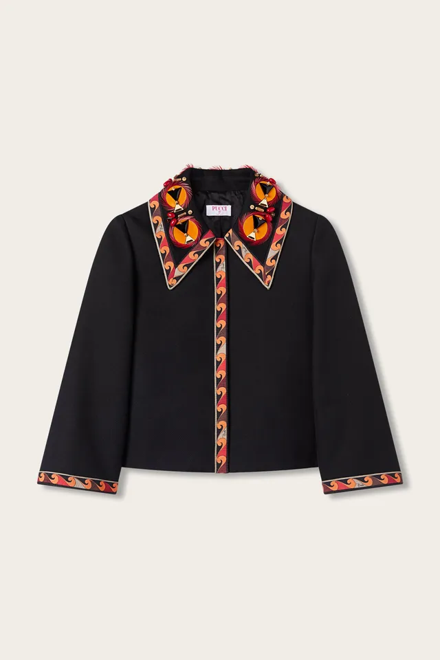 Emilio Pucci Jackets veste coton col brodé noir 38