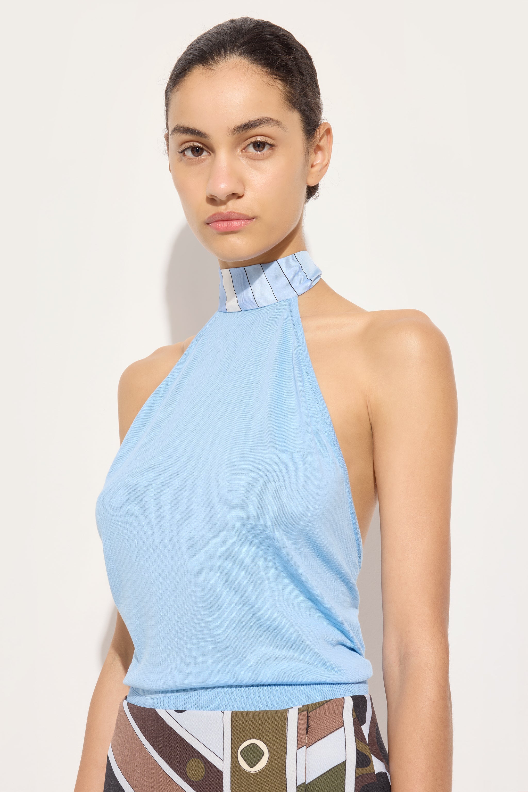 Emilio Pucci Top Foulard haut coton bleu clair twist dos