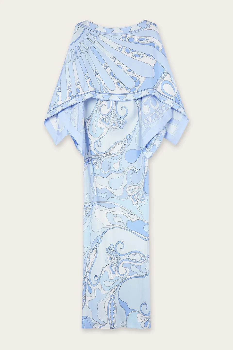 Emilio Pucci Orchidee robe soie bleu clair cape