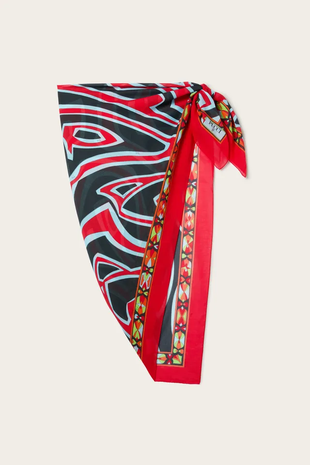 Emilio Pucci Labirinto Paréo coton rouge bleu OS