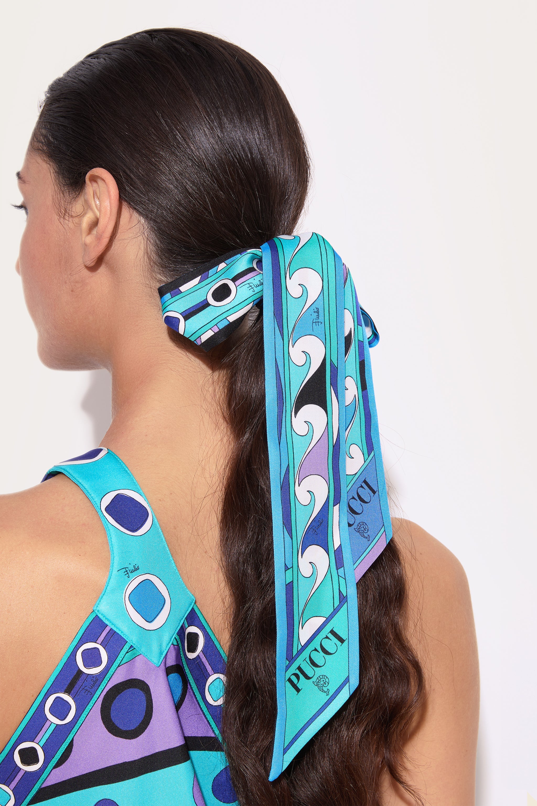 Emilio Pucci Silks Bandeau foulard soie turquoise 120cm