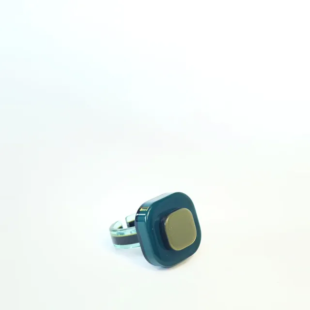 Xavier Derome BG-01-C-259-69 bague turquoise kaki acétate