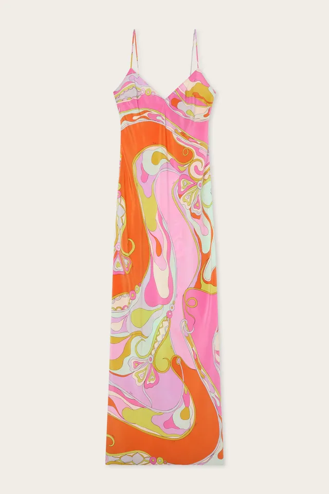 Emilio Pucci Orchidee Robe longue soie multicolore 38