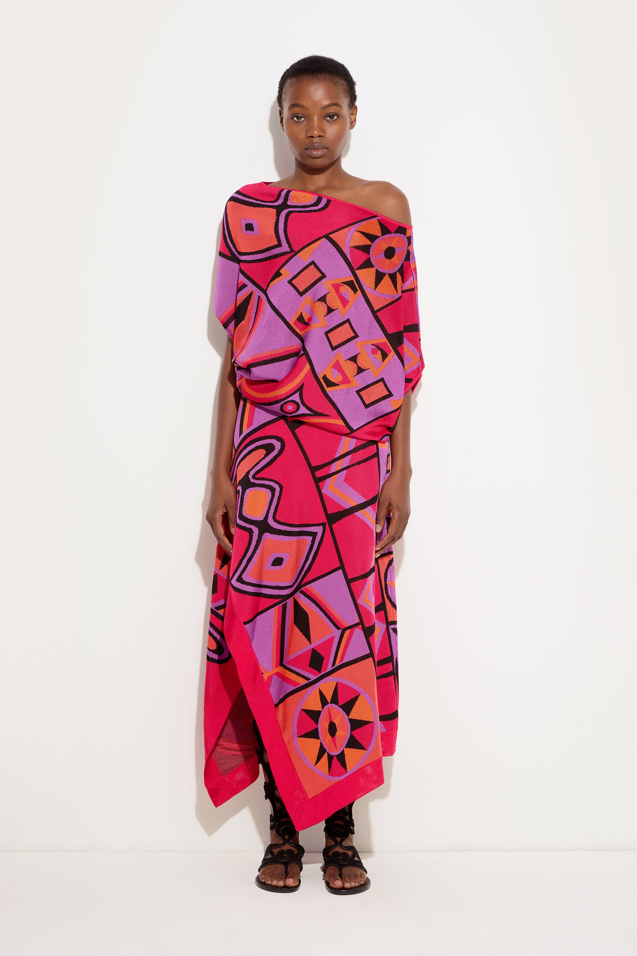 Emilio Pucci Jupe Asymétrique Jacquard Fuchsia Noir S