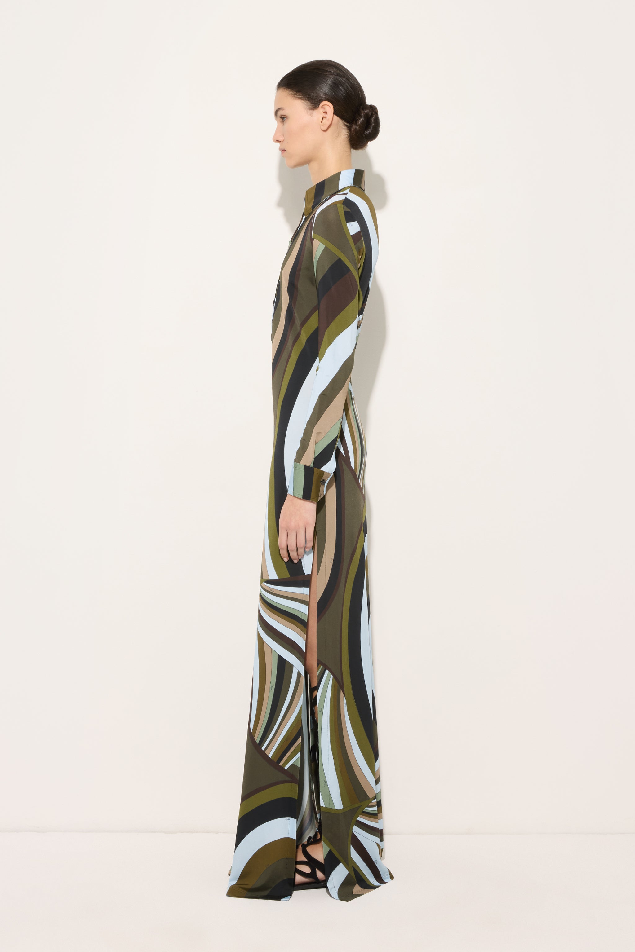 Emilio Pucci Iride robe chemisier kaki bleu 38 satin