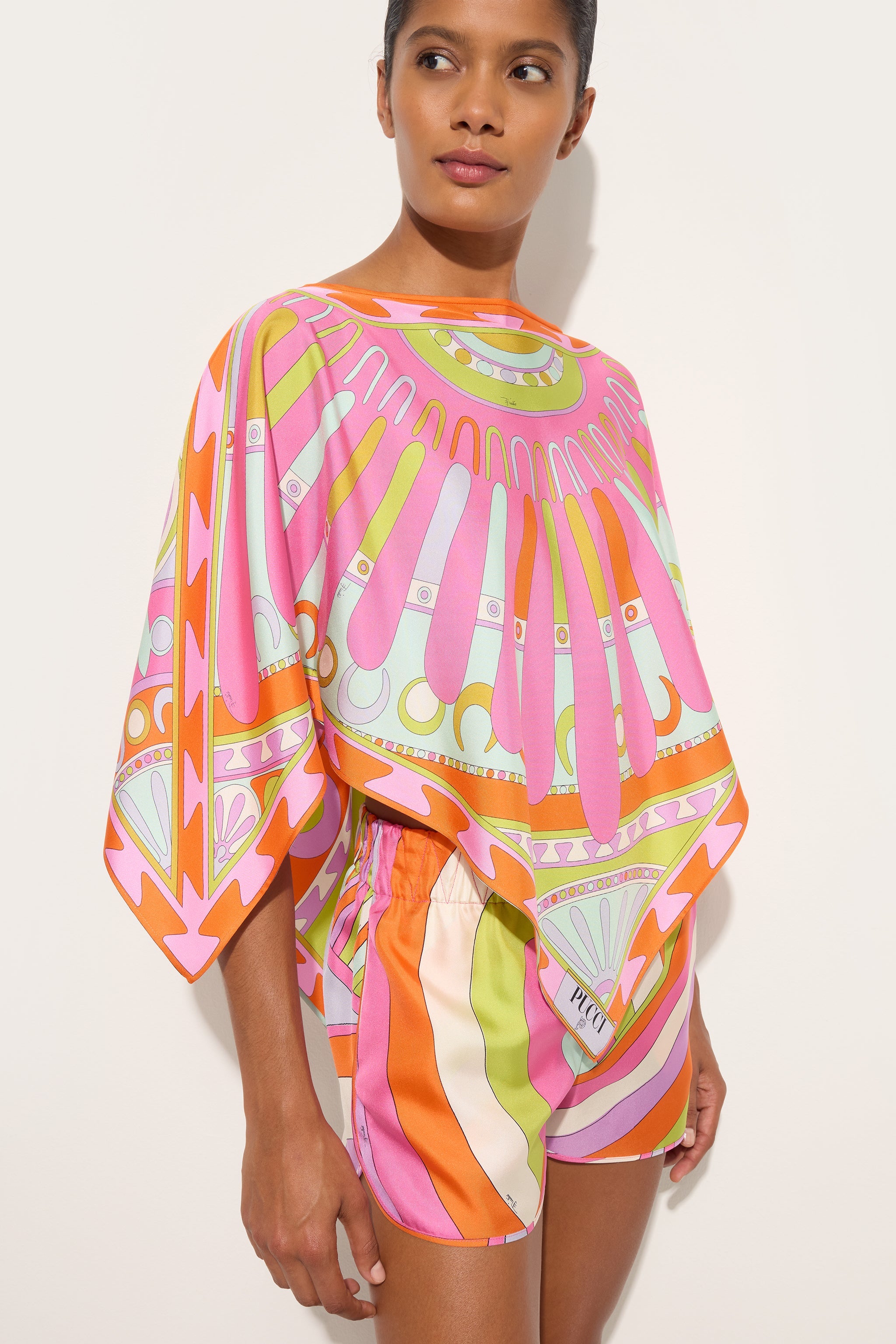 Emilio Pucci Soleil top caftan soie multicolore