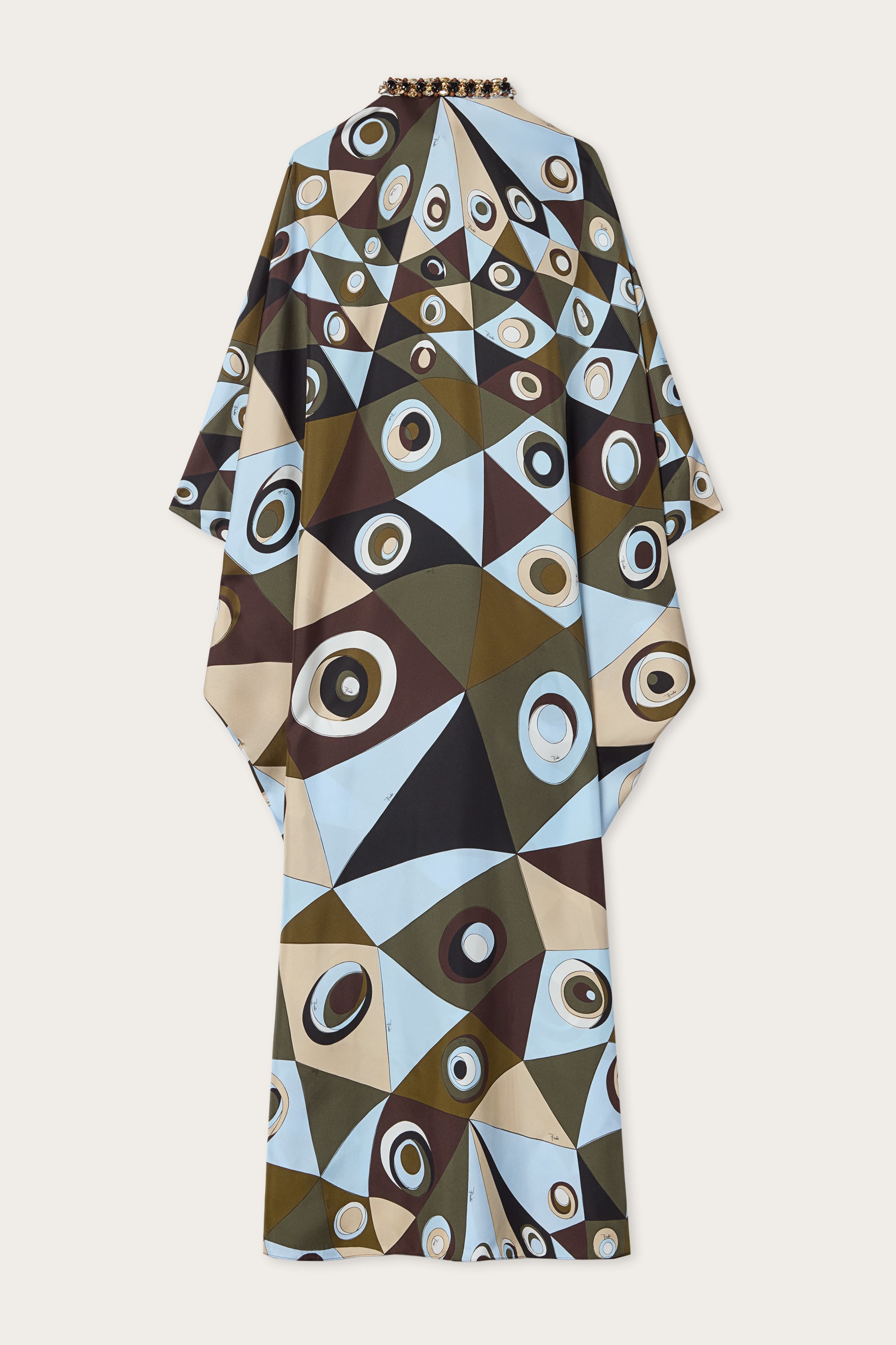 Emilio Pucci Kaftans caftan soie kaki bleu brodé