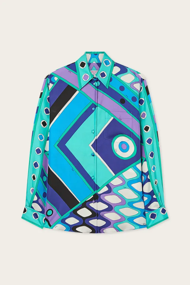 Emilio Pucci Vivara chemise soie turquoise S