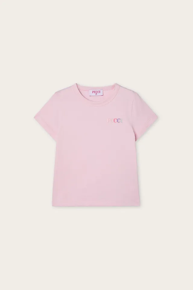 Emilio Pucci t-shirt enfant rose coton bio logo brodé volant