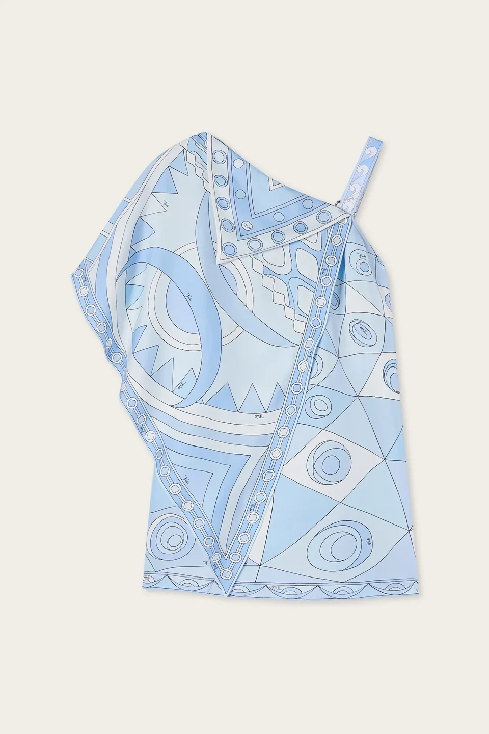 Emilio Pucci Abito Asimmetrico Occhi Vivara robe soie bleu clair