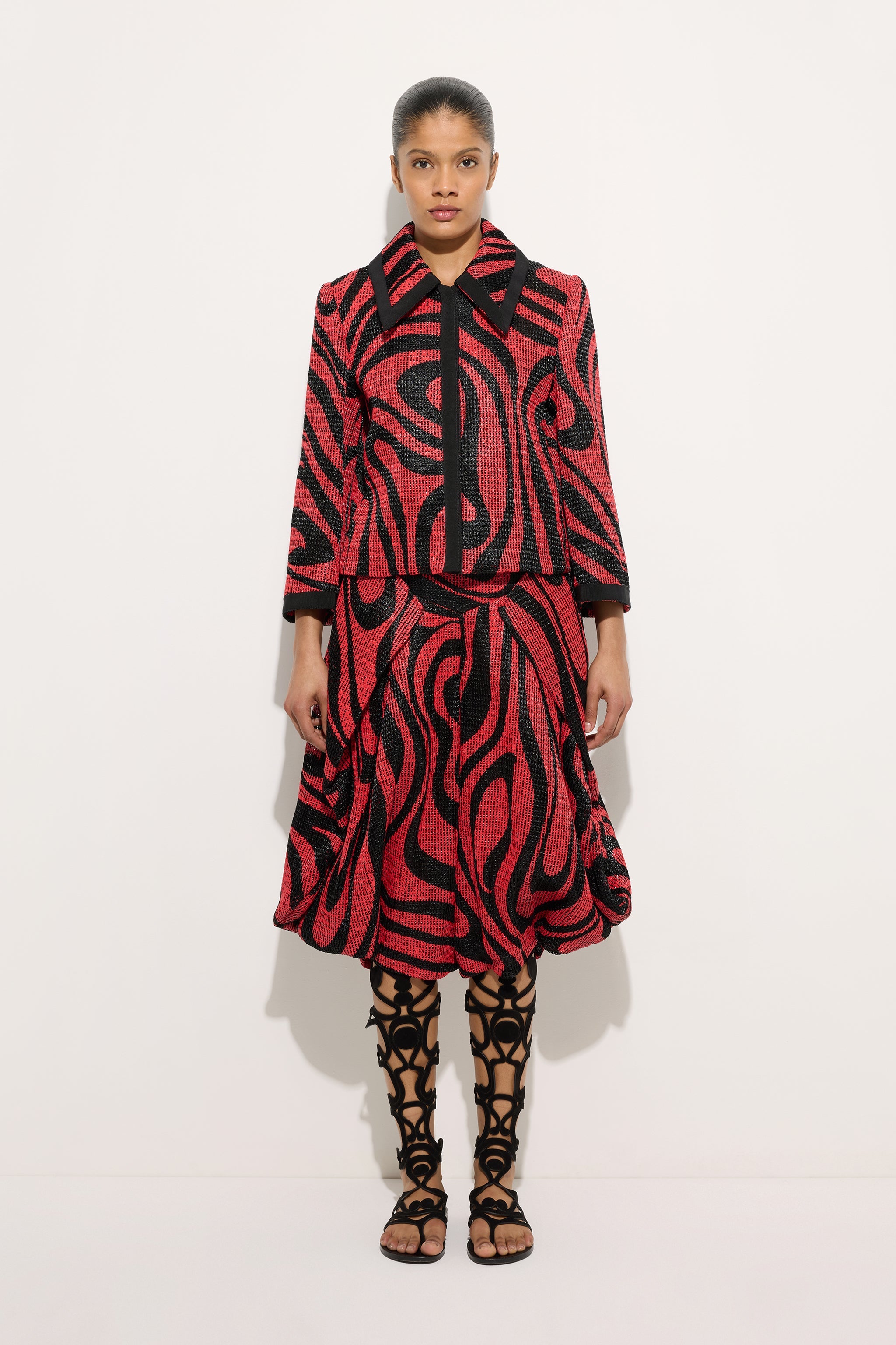 Emilio Pucci Caban Raffia Stampata veste noir corail viscose